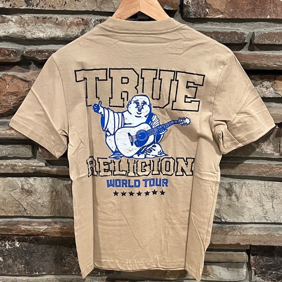 True Religion World Tour Travertine Tan 100% Cotton Crewneck Short Sleeve Tee - Picture 1 of 6